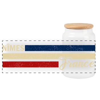 France - Nimes - Frankreich - Flagge - Streifen - Panorama Keksdose mit Holzdeckel - Weiß - Vorne