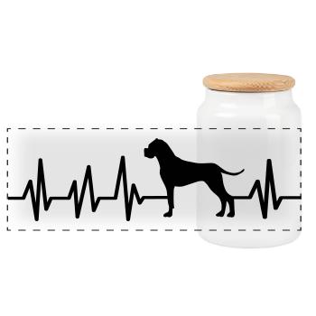 Boxer Hund Herzschlag EKG Hundebesitzer Geschenk - Panorama Keksdose mit Holzdeckel - Weiß - Vorne