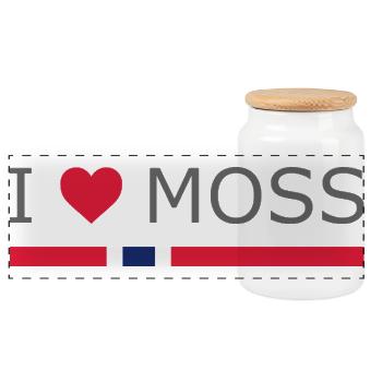 I love Moss - Norway - Norge - Norwegen - Panoramic Cookie Jar with Wooden Lid - white - Front