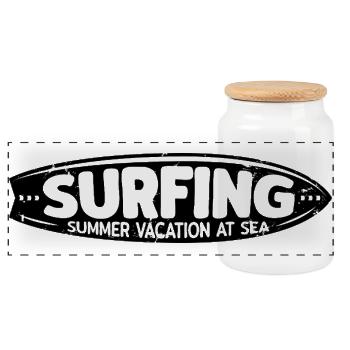 Surfing Summer Holidays by the Sea Vintage Style - Panoramic Cookie Jar with Wooden Lid - white - Front