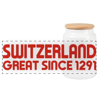 Switzerland - Great Since 1291 - Schweiz - Schwiiz - Panoramic Cookie Jar with Wooden Lid - white - Front