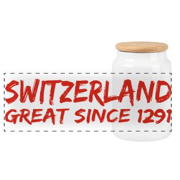 Switzerland - Great Since 1291 - Schweiz - Schwiiz - Panoramic Cookie Jar with Wooden Lid - white - Front
