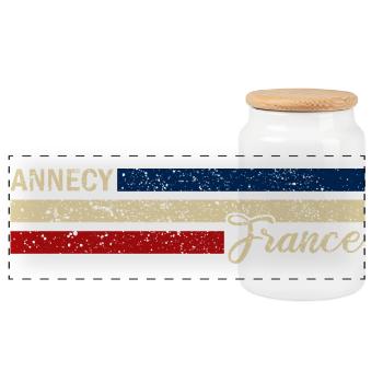 France - Annecy - France - Flag - Stripes - Panoramic Cookie Jar with Wooden Lid - white - Front