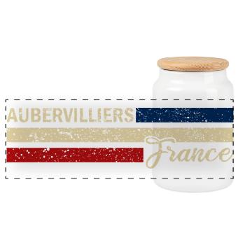 France - Aubervilliers - France - Flag - Panoramic Cookie Jar with Wooden Lid - white - Front