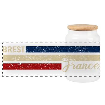 France - Brest - France - Flag - Stripes - Panoramic Cookie Jar with Wooden Lid - white - Front