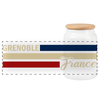 France - Grenoble - Frankreich - Flagge - Streifen - Panorama Keksdose mit Holzdeckel - Weiß - Vorne