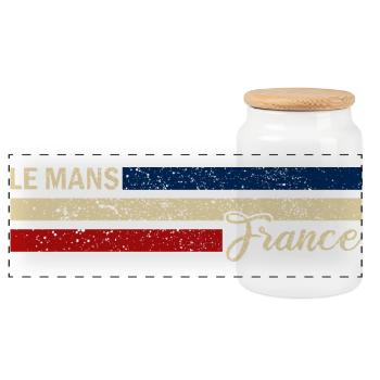 France - Le - Mans - Frankreich - Flagge Streifen - Panorama Keksdose mit Holzdeckel - Weiß - Vorne