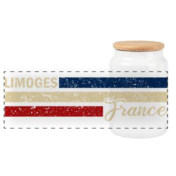 France - Limoges - Frankreich - Flagge - Streifen - Panorama Keksdose mit Holzdeckel - Weiß - Vorne