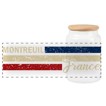 France - Montreuil - France - Flag Stripes - Panoramic Cookie Jar with Wooden Lid - white - Front