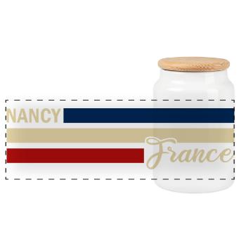 France - Nancy - France - Drapeau - Rayures - Boîte à biscuits avec couvercle en bois - blanc - Devant