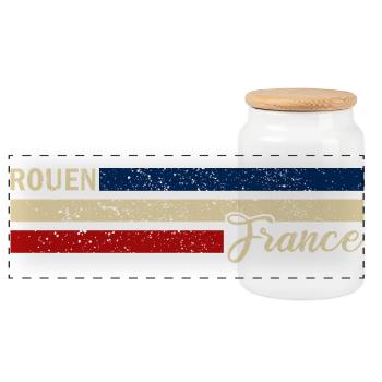 France - Rouen - France - Flag - Stripes - Panoramic Cookie Jar with Wooden Lid - white - Front