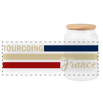 France - Tourcoing - Frankreich - Flagge - Panorama Keksdose mit Holzdeckel - Weiß - Vorne