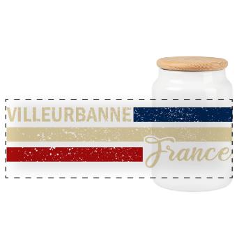 France - Villeurbanne - France - Drapeau - Boîte à biscuits avec couvercle en bois - blanc - Devant