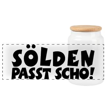 Sölden Passt Scho! - Panorama Keksdose mit Holzdeckel - Weiß - Vorne