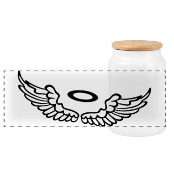 Small wings, angel wings with halo. - Panoramic Cookie Jar with Wooden Lid - white - Front
