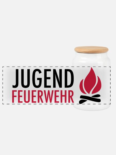 Jugend Feuerwehr mit Flamme - Panorama Keksdose mit Holzdeckel - Weiß