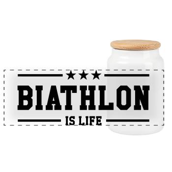 Biathlon is life - Panoramic Cookie Jar with Wooden Lid - white - Front