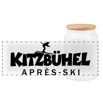 Kitzbühel Après-Ski Skifahrerin Skifahrer - Panorama Keksdose mit Holzdeckel - Weiß - Vorne