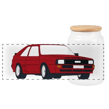 Retro Sportwagen Design - Panorama Keksdose mit Holzdeckel - Weiß - Vorne