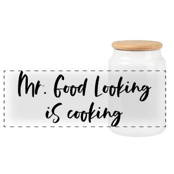 Mr. Good Looking is cooking - for sexy chefs - Panoramic Cookie Jar with Wooden Lid - white - Front