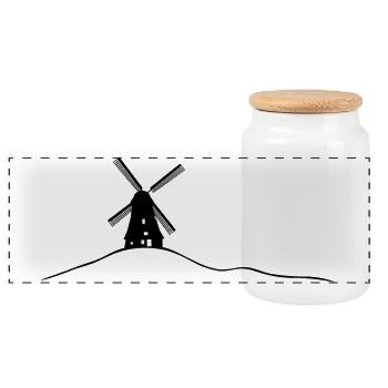 windmill, holland, netherlands windmill landscape - Panoramic Cookie Jar with Wooden Lid - white - Front