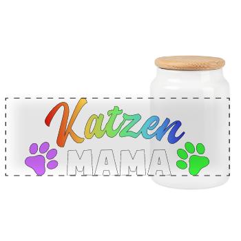 Katzen Mama: Bunte Pfoten-Power - Panorama Keksdose mit Holzdeckel - Weiß - Vorne
