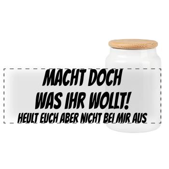 Macht doch was ihr wollt - Panorama Keksdose mit Holzdeckel - Weiß - Vorne