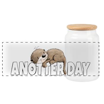 Anotter Day Otter takes a break - Panoramic Cookie Jar with Wooden Lid - white - Front