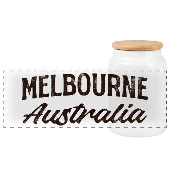 Melbourne Australien Vintage Schriftzug - Panorama Keksdose mit Holzdeckel - Weiß - Vorne