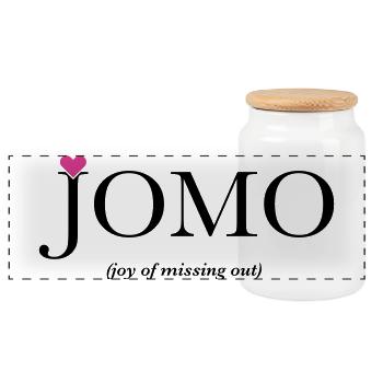 JOMO – joy of missing out humor - Panoramic Cookie Jar with Wooden Lid - white - Front