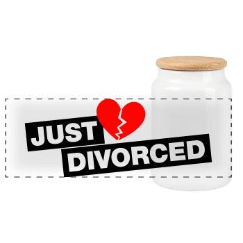 Just divorced - für alle Wieder-Singles - Panorama Keksdose mit Holzdeckel - Weiß - Vorne