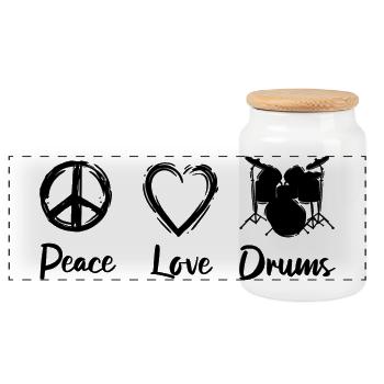 I love drums - Panoramic Cookie Jar with Wooden Lid - white - Front