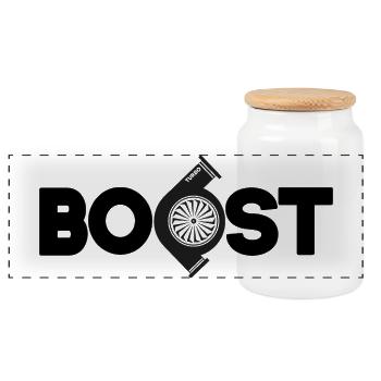 Boost - Auto Turbolader Racing Design - Panorama Keksdose mit Holzdeckel - Weiß - Vorne