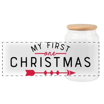 my first Christmas - Panorama Keksdose mit Holzdeckel - Weiß - Vorne