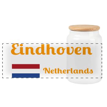 Eindhoven Netherlands- Stylish prints - Panoramic Cookie Jar with Wooden Lid - white - Front