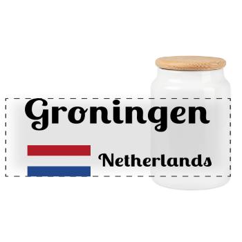 Groningen Netherlands- Stylish prints - Panoramic Cookie Jar with Wooden Lid - white - Front