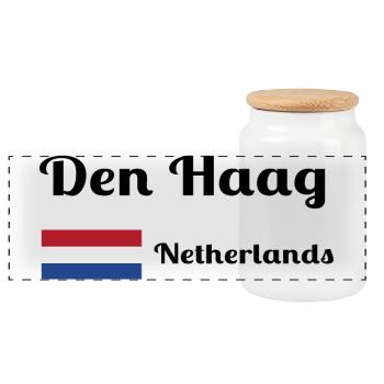 Den Den Haag Niederlande - Stilvolle Drucke - Panorama Keksdose mit Holzdeckel - Weiß - Vorne