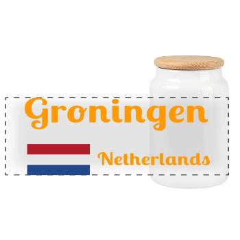 Groningen Netherlands - Stylish prints - Panoramic Cookie Jar with Wooden Lid - white - Front