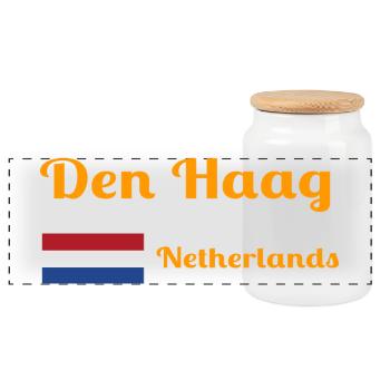 Den La Haye, Pays-Bas - Imprimés élégants - Boîte à biscuits avec couvercle en bois - blanc - Devant