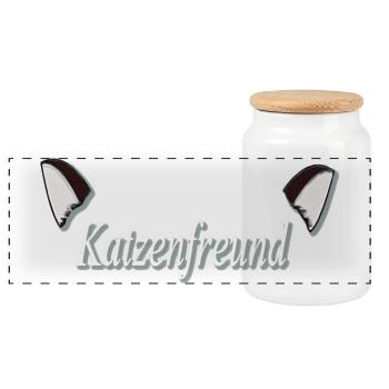Katzenfreund V1, süße Tees, Ohren - Panorama Keksdose mit Holzdeckel - Weiß - Vorne