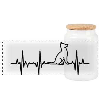 Hund EKG Herzlinie - Panorama Keksdose mit Holzdeckel - Weiß - Vorne