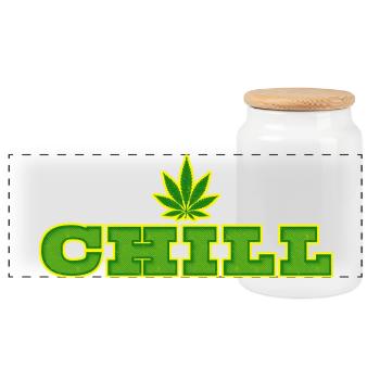 Cannabisblatt- und Chill-Typografie-Design - Panorama Keksdose mit Holzdeckel - Weiß - Vorne