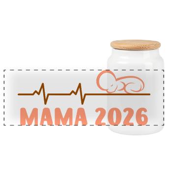 Future maman MAMA 2026 Bébé arrive Drôle - Boîte à biscuits avec couvercle en bois - blanc - Devant