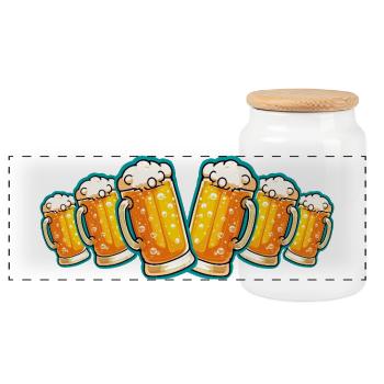 Beer Glass Beer Mug Beer - Panoramic Cookie Jar with Wooden Lid - white - Front
