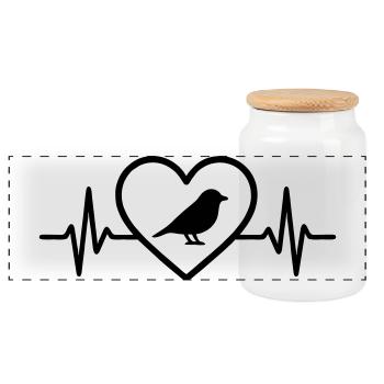 Bird Heart - Panoramic Cookie Jar with Wooden Lid - white - Front