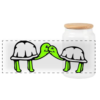 2 tortues se câlinant, un doux couple qui s'embrasse, une équipe amoureuse - Boîte à biscuits avec couvercle en bois - blanc - Devant
