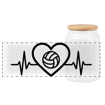 Volleyball Heart - Panoramic Cookie Jar with Wooden Lid - white - Front