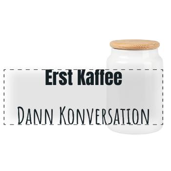 Coffee first, please - Panoramic Cookie Jar with Wooden Lid - white - Front