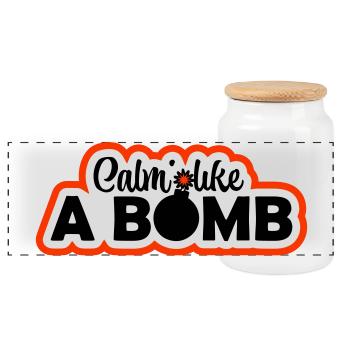 Calme comme une bombe Paradoxe Ironie Humour Blague explosive - Boîte à biscuits avec couvercle en bois - blanc - Devant