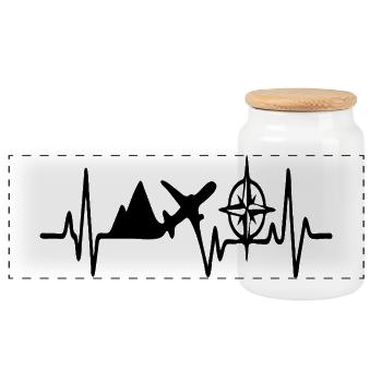 Coeur d’aventure avec boussole, avion et montagnes - Boîte à biscuits avec couvercle en bois - blanc - Devant